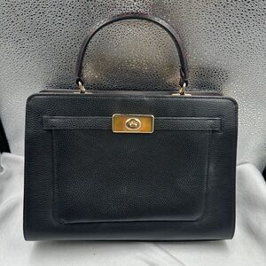 Coach Black Leather Satchel with Gold Accents